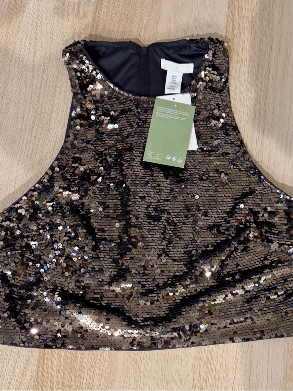 H&M Black and Bronze Sequin Crop Tank
